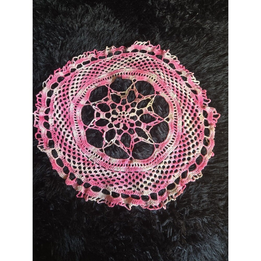 Pink Crochet Doily 15 Inch Vintage Handmade Cottage Farmhouse Granny